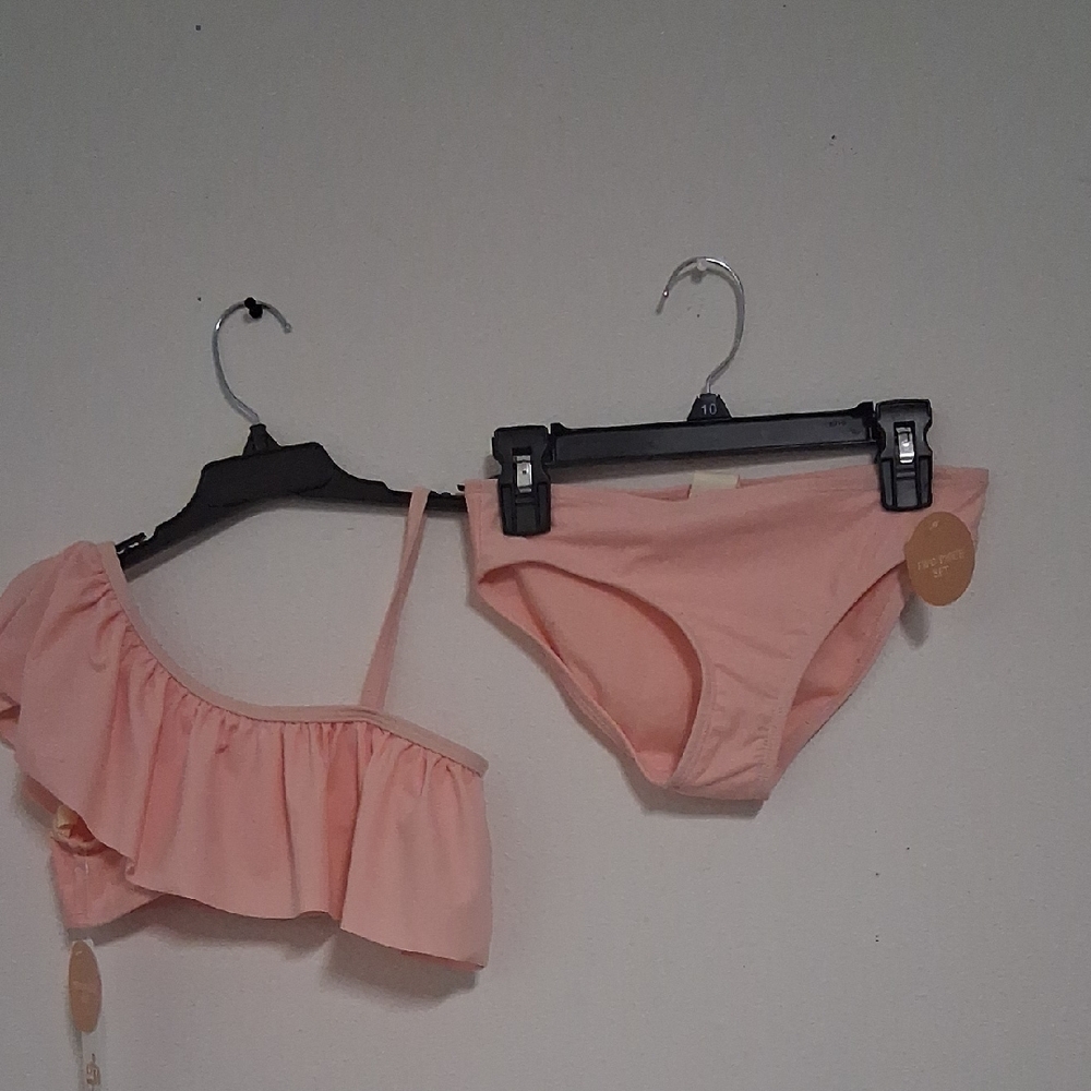 GB girls Pink Ruffle Two-Piece Swim Set